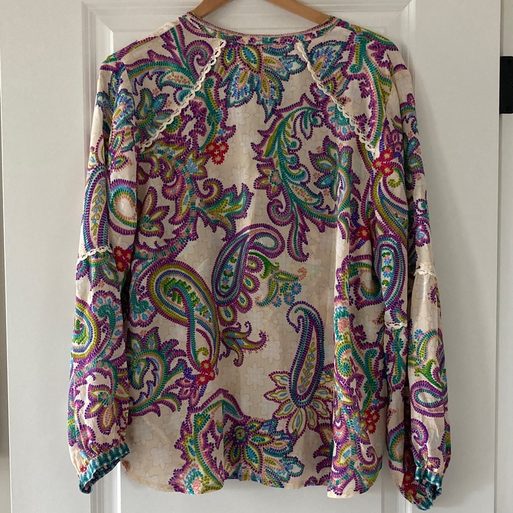 Johnny Was XL Noellie 100% silk Multicolor Paisley Blouse Long Sleeves - Picture 8 of 14